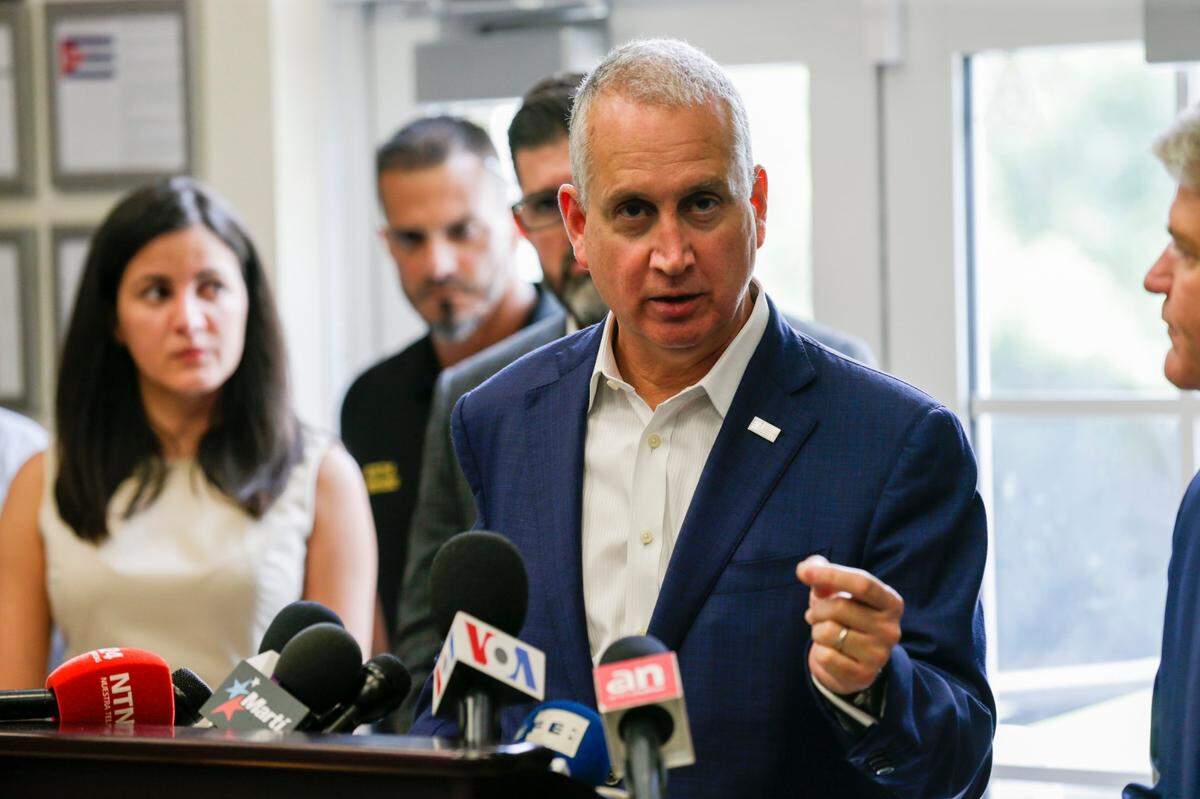 U.S. Rep. Mario Diaz-Balart speaks about conditions in Cuba during a press conference at the Hialeah Gardens Museum Honoring Assault Brigade 2506 on Thursday, Aug. 5, 2021.