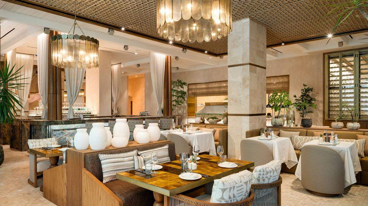 The main dining room at Ava MediterrAegean restaurant in Coconut Grove.