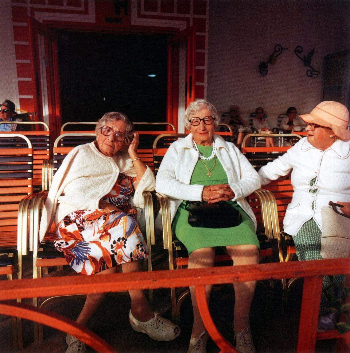 Residents on a motel porch. From Miami Herald archives via the book “Miami Beach,” with photographs by Gary Monroe and Andy Sweet.