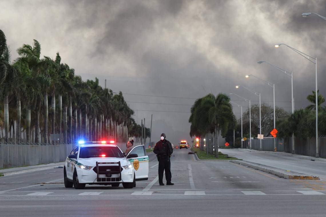 Hundreds of Miami-Dade firefighters battled a blaze at Covanta Energy in Doral on Feb. 12, 2023.
