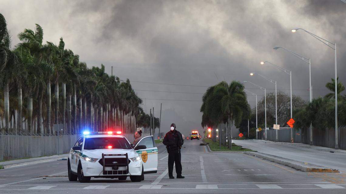Hundreds of Miami-Dade firefighters responded to the blaze at the Covanta incinerator in Doral on Feb. 12, 2023, and the fire continued to burn on Thursday.