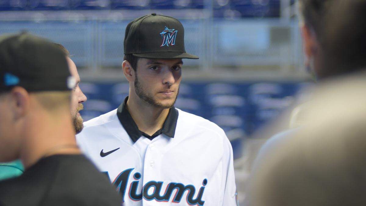 Catcher Joe Mack, the Marlins’ selection in the competitive balance A round of the 2021 MLB Draft, at loanDepot park on Friday, July 23, 2021.