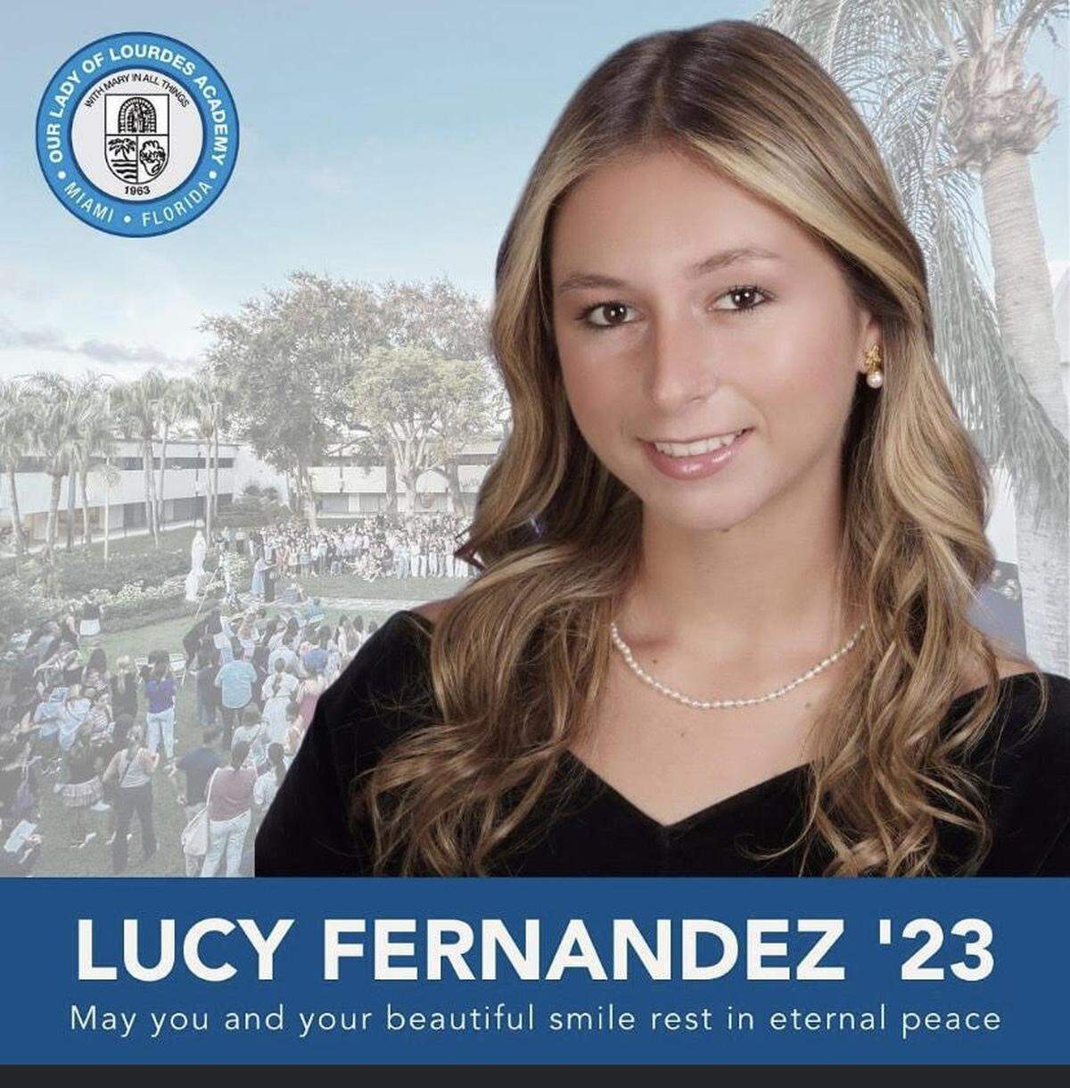 Lucy Fernandez, a 17-year-old senior at Our Lady of Lourdes Academy, died as a result of injuries sustained in a boat crash off the Keys in 2022.