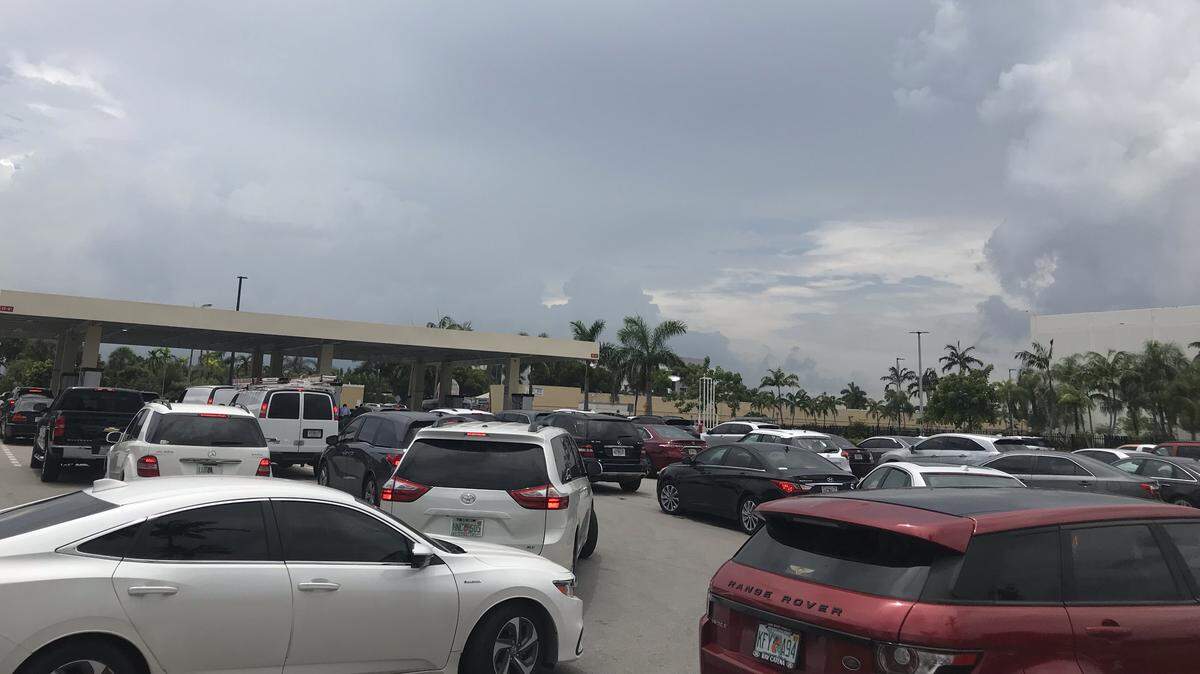 A familiar sight on roadways on Aug. 29, 2019, near gas stations in Florida as residents scramble to fuel up ahead of Hurricane Dorian. Creating a family disaster plan will help minimize the stress of a hurricane, before, during and after a storm.