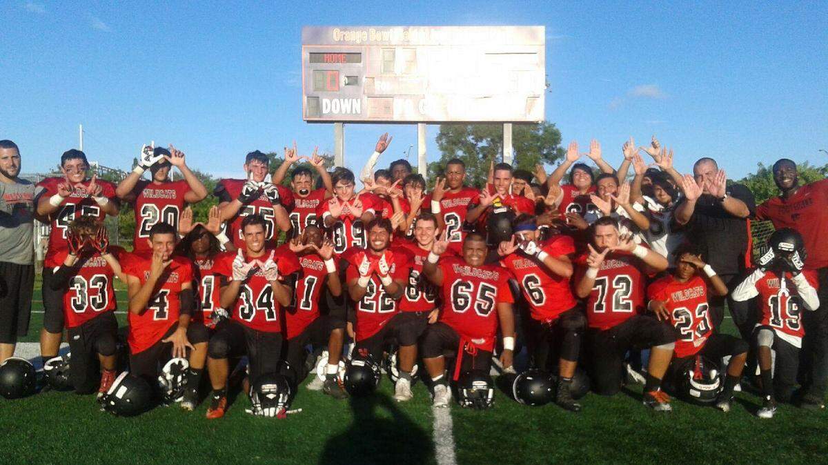 The Westland Hialeah football team celebrates its 6-0 win over Mourning on Sept. 20, 2018, at Ives Estates Park. The win snapped a state-record 47-game losing streak dating back to Oct. 20, 2013.