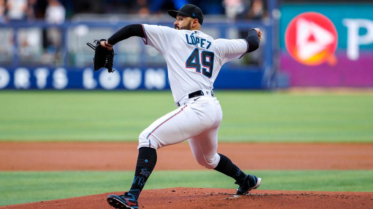 Miami Marlins starting pitcher Pablo Lopez (49) pitches during the first inning of an baseball game against the Colorado Rockies at LoanDepot Park on Wednesday, June 22, 2022 in Miami, Florida.