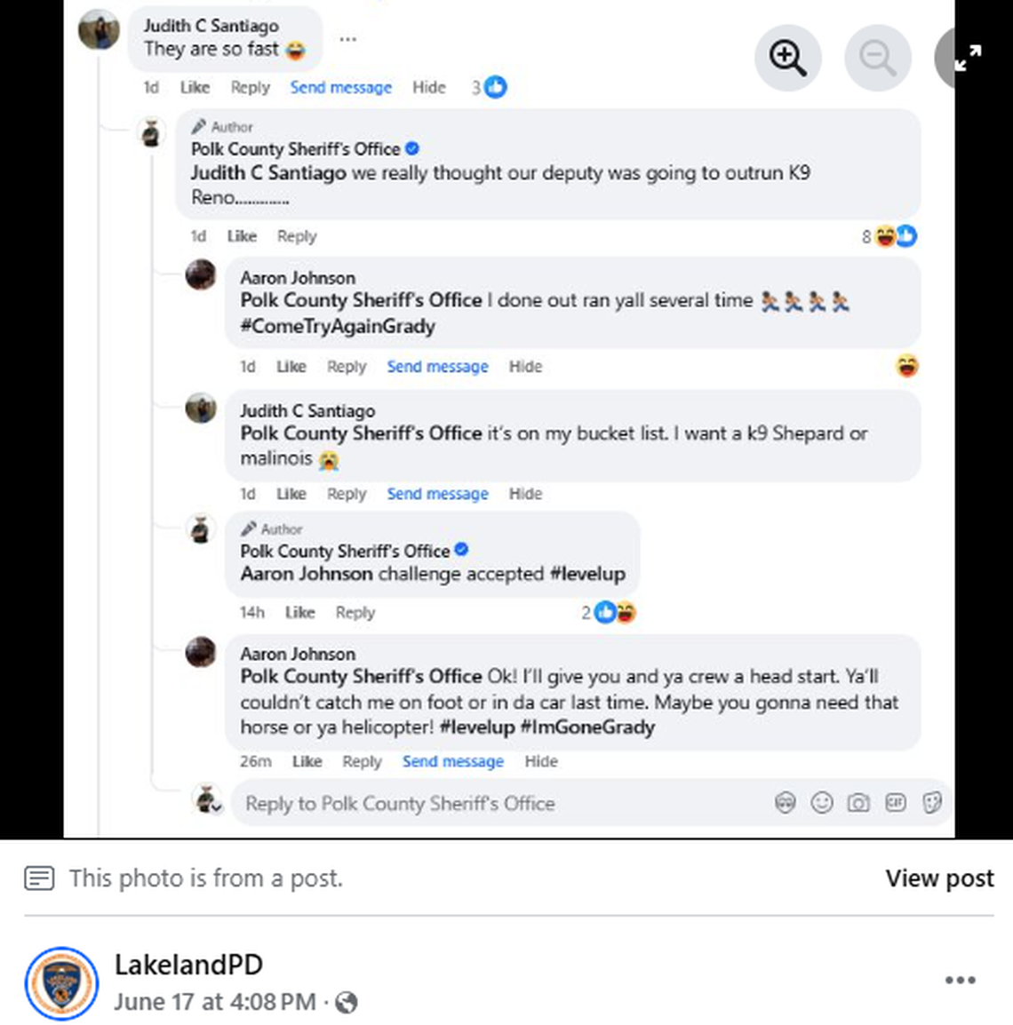 A man wanted on felony charges made comments on a Florida sheriff’s facebook page challenging deputies to catch him, police said.