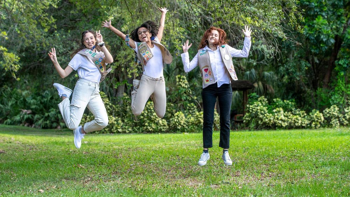 Gold Award winners, from left: Maya Baker, Troop 460; Leandra Hall, Troop 1239; and Alice Apostolakos, Troop 352. They were at the Girl Scouts of Tropical Florida headquarters, 11347 SW 160th St., on May 22.