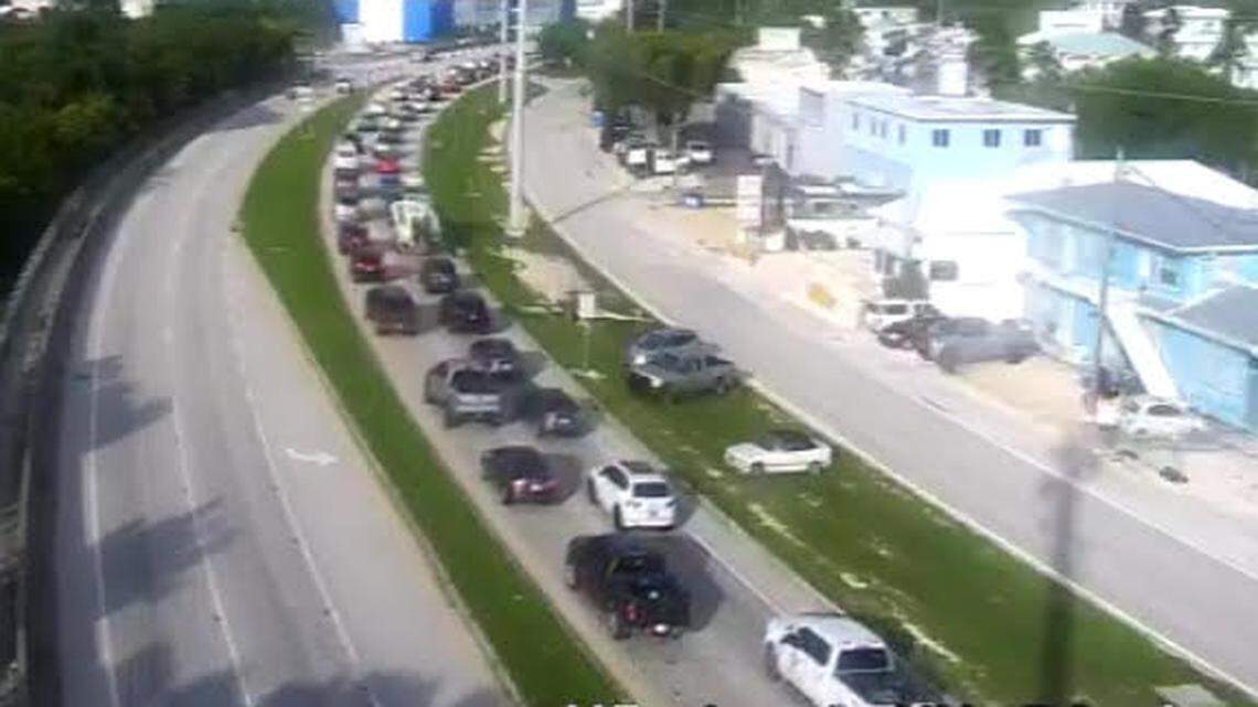 A Florida Department of Transportation camera shows traffic on U.S. 1 backed up for miles in the Florida Keys Monday, Sept. 2, 2024, due to a burst sewer pipe.