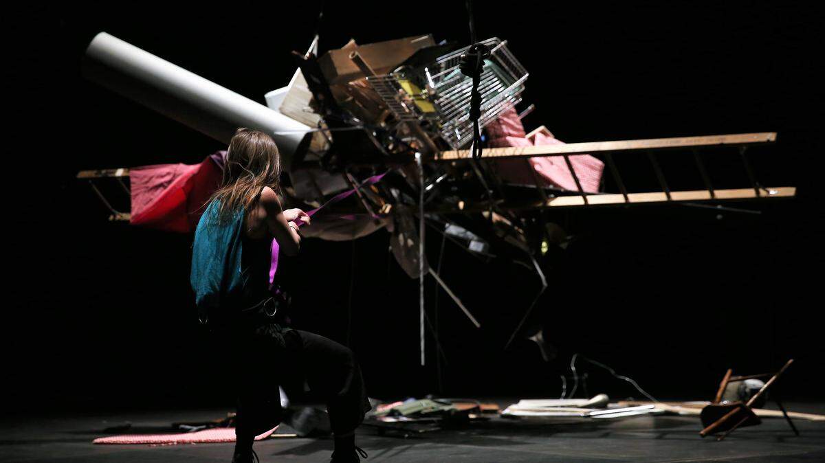 Dancer and choreographer Bárbara Foulkes in an April performance of Abraham Cruzvillegas’ ”Autorreconstrucción: To insist, to Insist, to Insist” at The Kitchen in New York.