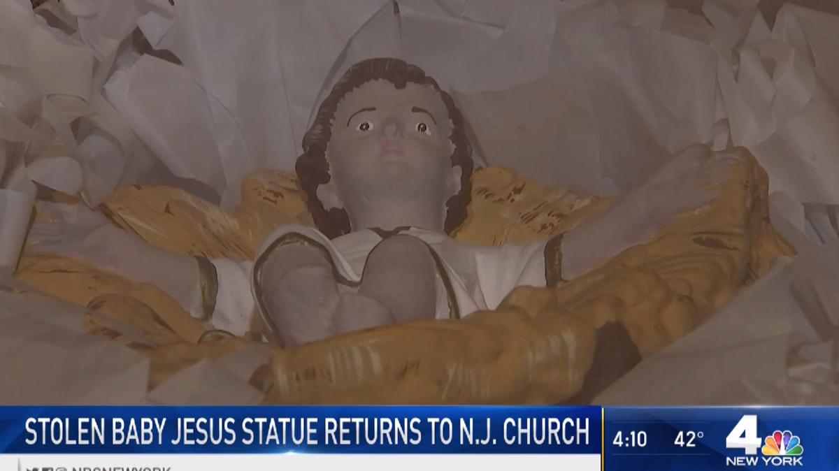 A baby Jesus statue has returned to Nativity at Our Lady of Grace Church in Hoboken, New Jersey, when someone sent the stolen Nativity decoration in the mail 90 years after it had been taken from the church.