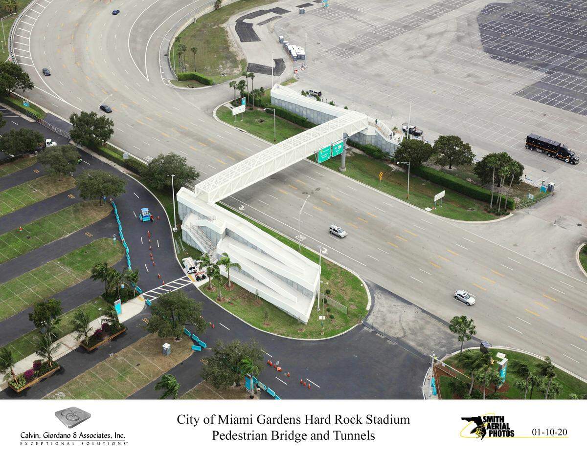 Pedestrian bridge at Hard Rock Stadium in Miami Gardens.