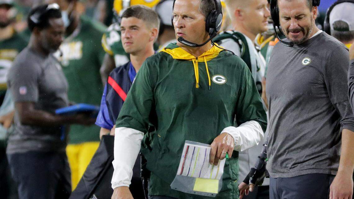 Green Bay Packers defensive coordinator Joe Barry is shown during the fourth quarter of their game Monday, September 20, 2021 at Lambeau Field in Green Bay, Wis. The Green Bay Packers beat the Detroit Lions 35-17.MARK HOFFMAN/MILWAUKEE JOURNAL SENTINEL