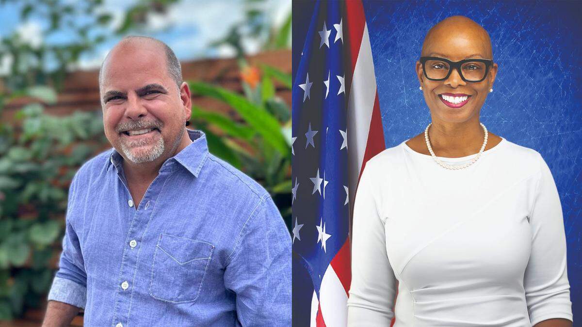Los candidatos al escaño seis de Homestead Clemente Canabal (a la izquierda) y Toshiba Mitchell.