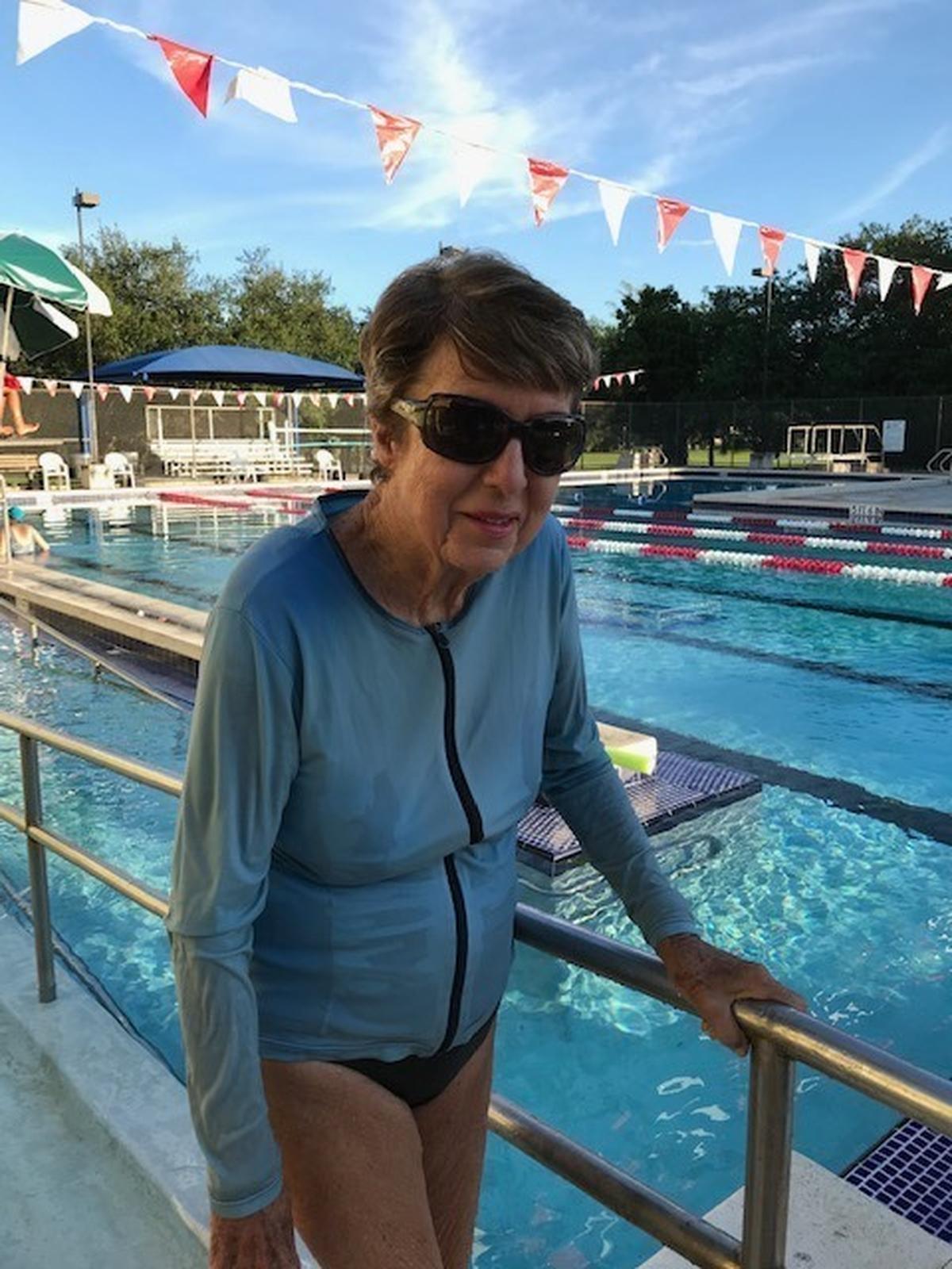 Russlyn LaCanne, 81, has been a water exercise instructor at A.D. Barnes Park Pool in Coral Terrace for 36 years.