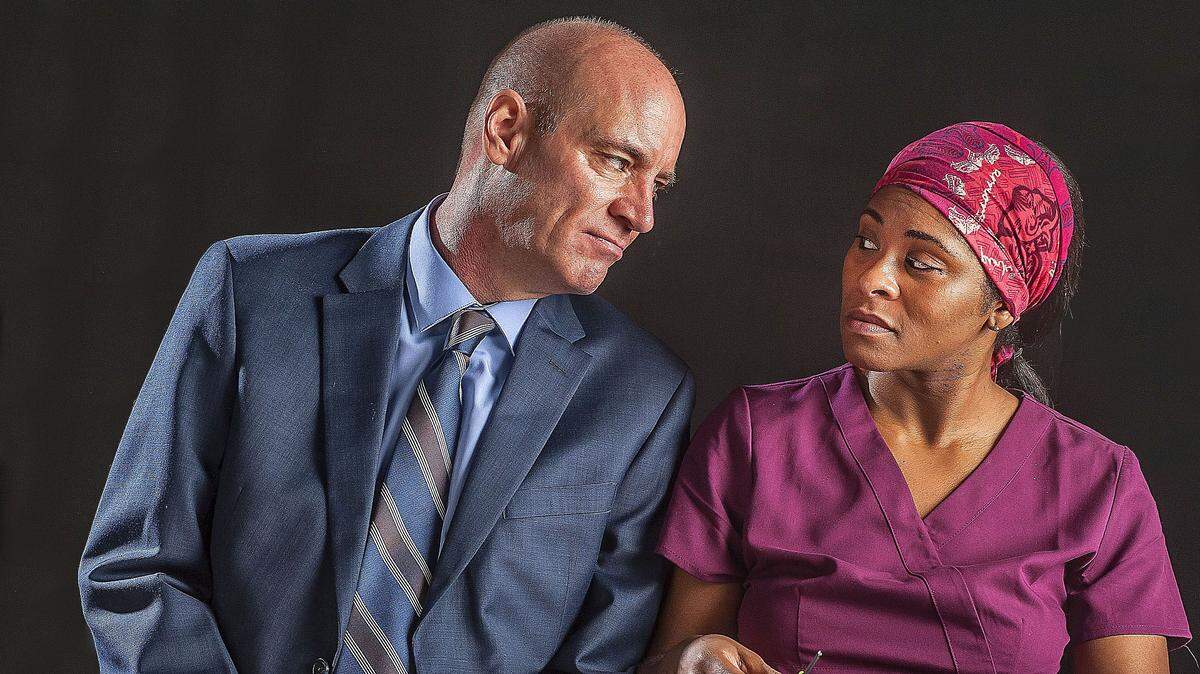 Tom Wahl is a financial consultant, Rita Joe an aspiring nurse in Bruce Graham’s “White Guy on the Bus” at GableStage.