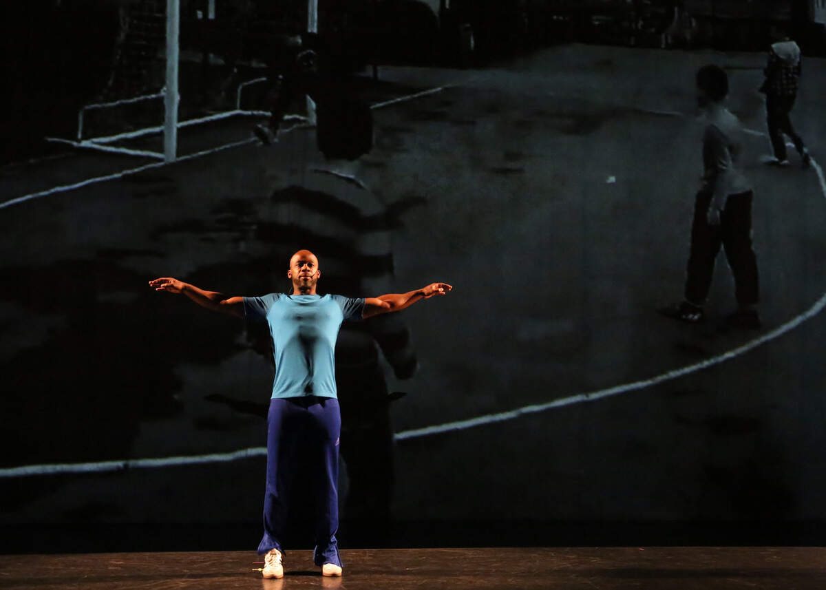In a show that combines spoken word, dance and rap, Marc Bamuthi Joseph meshes his love of fútbol with social-justice issues.