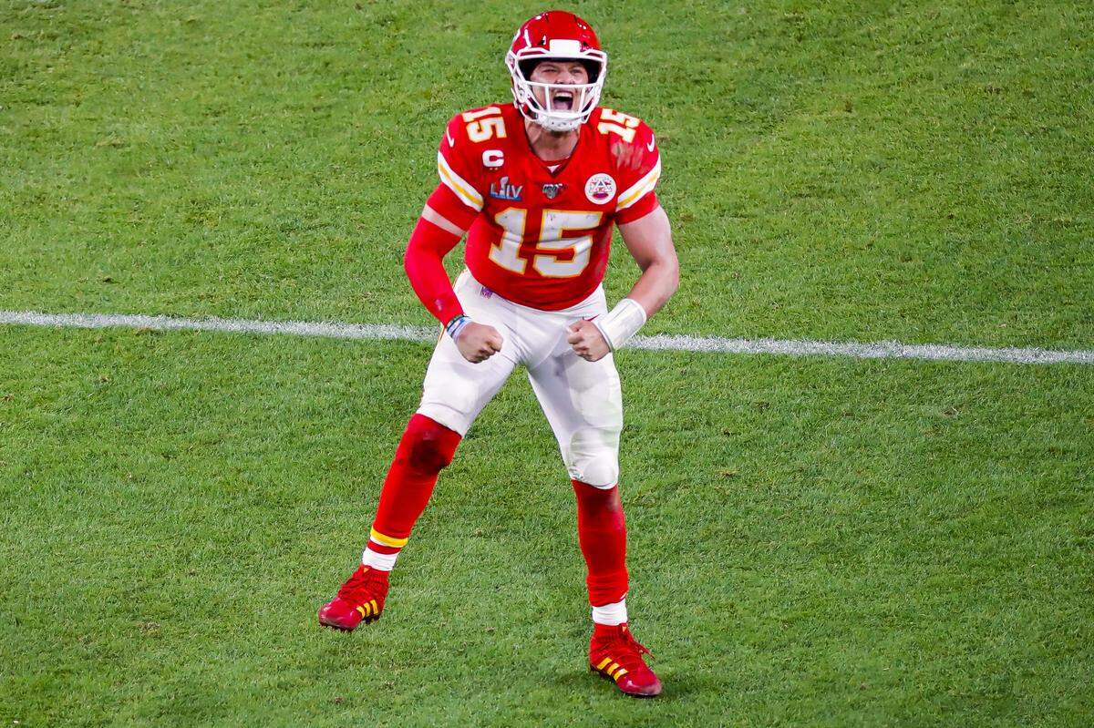 Kansas City Chiefs quarterback Patrick Mahomes, shown flexing during the February 2, 2020 Super Bowl at Hard Rock Stadium in Miami, wins the Week 8 title in Herald’s NFL QB rankings.