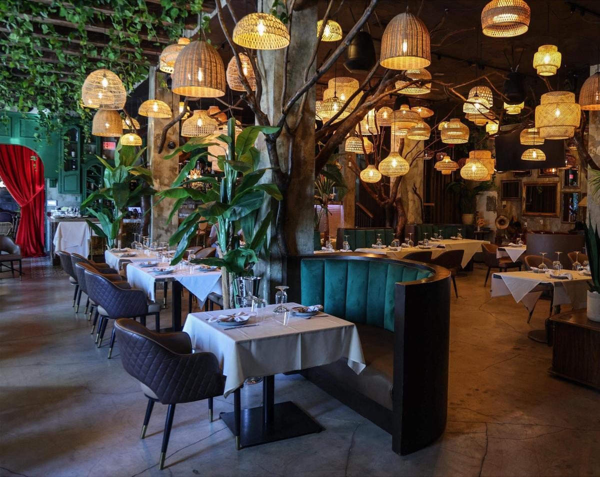 Multiple lamps decorate the dining area of Casa Matilda, a Tulum-inspired contemporary Mexican restaurant in South Beach, on Wednesday, Feb. 27, 2025.
