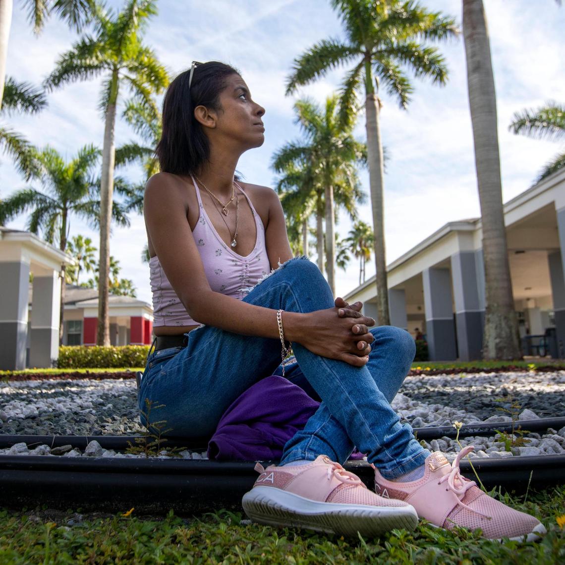 Vanessa Cuni who lost her job during the pandemic and became homeless, poses for a portrait while at Chapman Partnership Homeless Assistance Center in Homestead, Florida, on Sunday, Nov. 14, 2021.