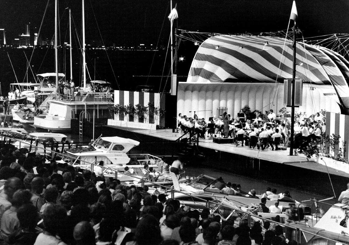 A summer evening concert at Miami Marine Stadium.