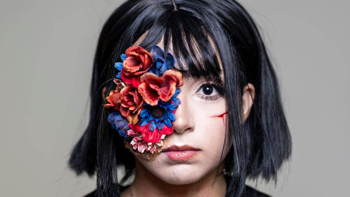 Reece Goldberg cosplays as Hinako from the ‘Silent Hill’ videogame during Florida Supercon 2025 at the Miami Beach Convention Center on Saturday.