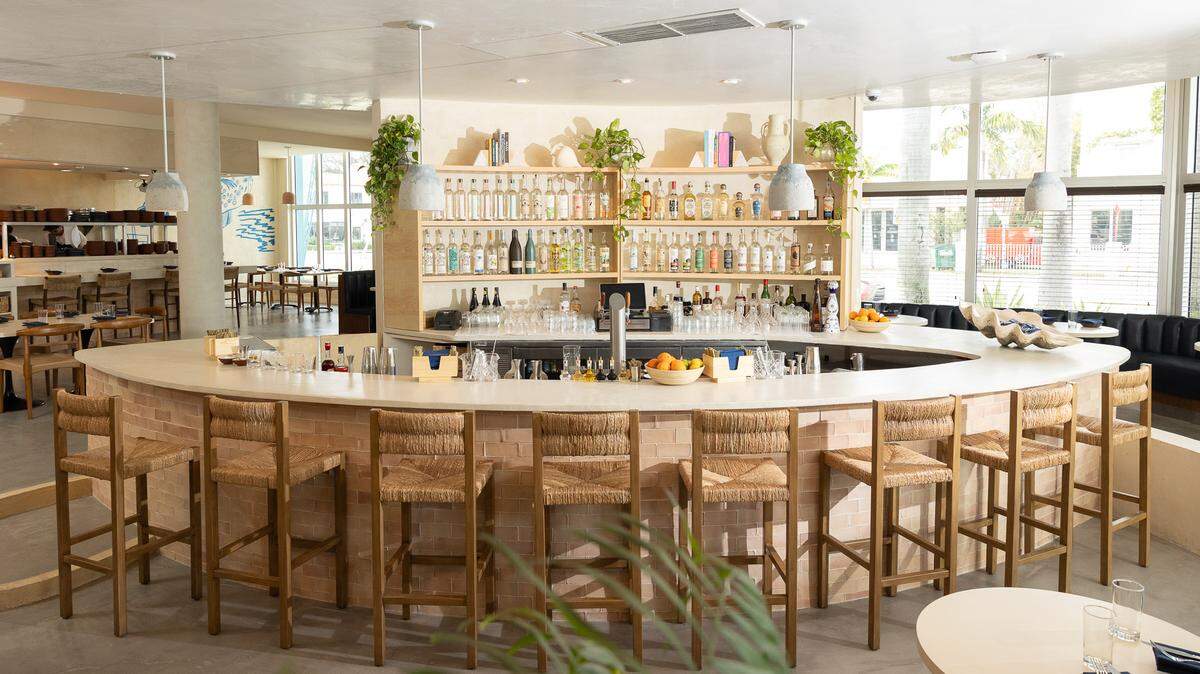 The central bar at the new restaurant Ensenada at the Vagabond Hotel in Miami.