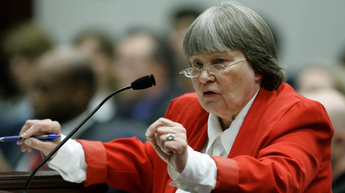Marion Hammer, lobbyist for the National Rifle Association, speaks in favor of the guns at work bill during a meeting of the House environment and natural resources council on Wednesday, April 18, 2007, in Tallahassee.