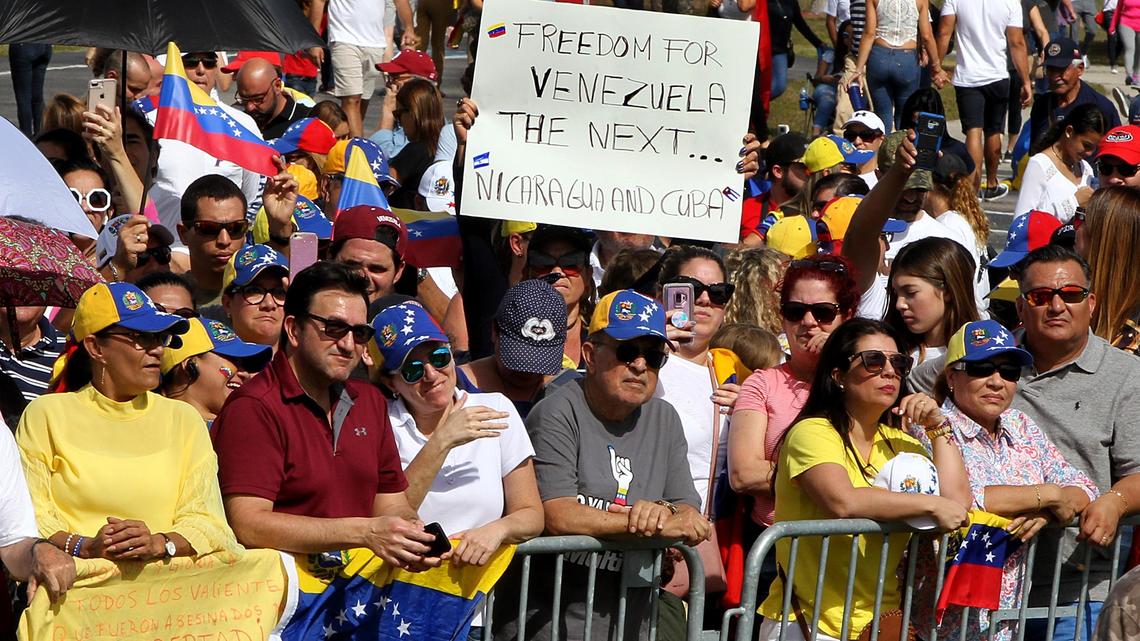 La comunidad de exiliados de Venezuela protestó en Doral Central Park el sábado 02 de febrero de 2019 en apoyo al líder opositor Juan Guaid y pidiendo el fin del gobierno de Nicolás Maduro.