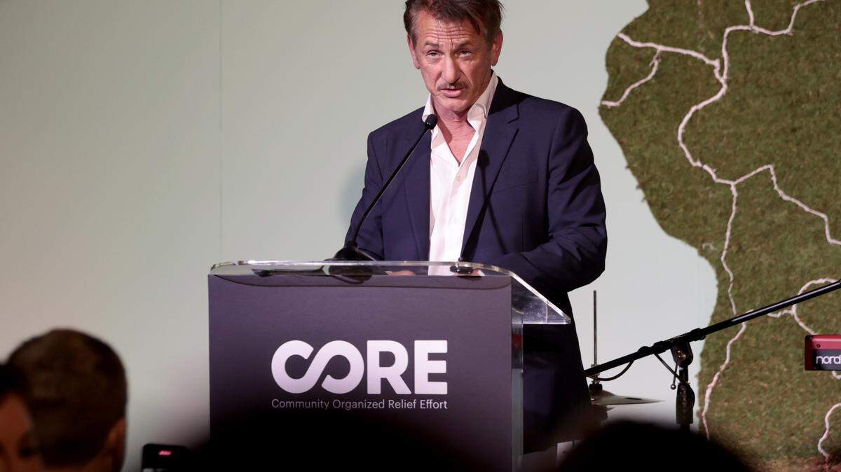 MIAMI BEACH, FLORIDA - DECEMBER 01: Host and CORE co-founder Sean Penn speaks onstage during CORE Miami: a special evening to benefit CORE’s Crisis Response Programs in Latin America, Haiti, and Brazil at Soho Beach House on December 01, 2021 in Miami Beach, Florida. (Photo by Cindy Ord/CORE)