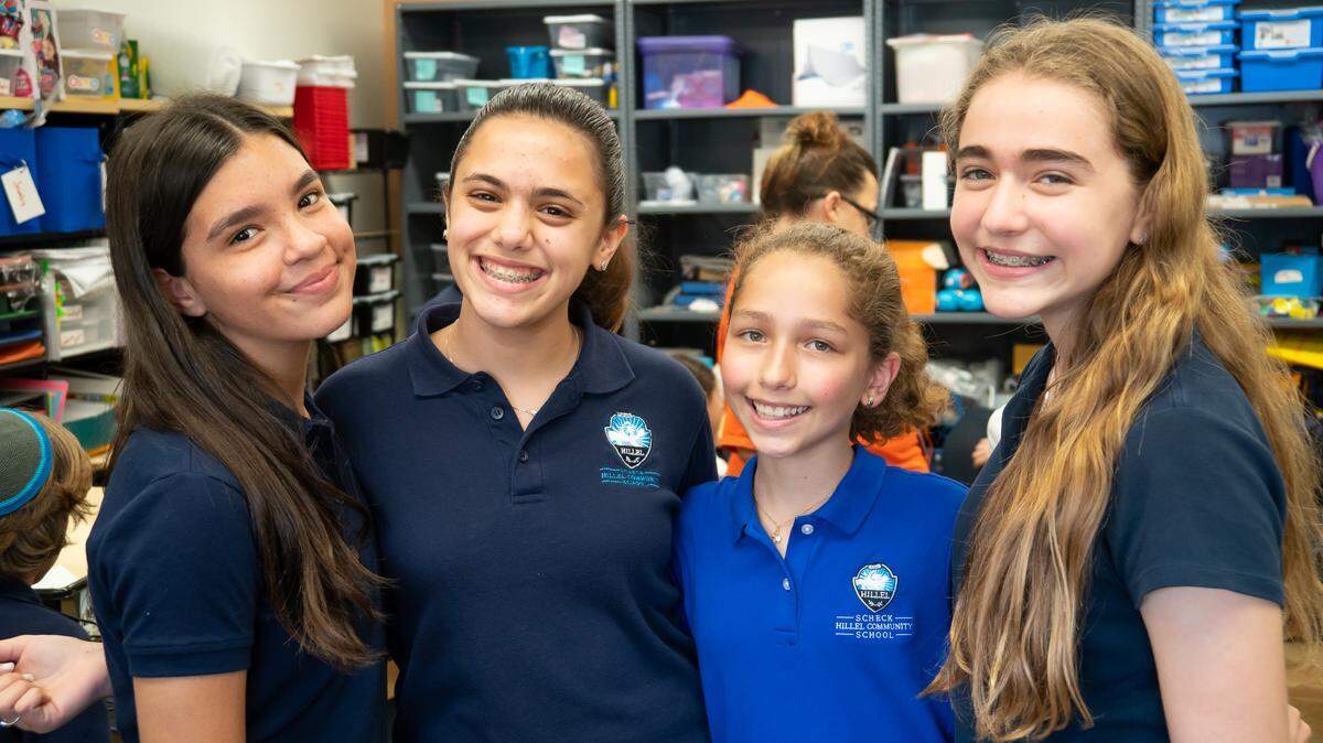 From left, Jessica Waxenghiser, Zohara Schrager, Ellie Esquenazi and Eva Gelb, members of the Girls Building STEAM Club at Scheck Hillel Community School.