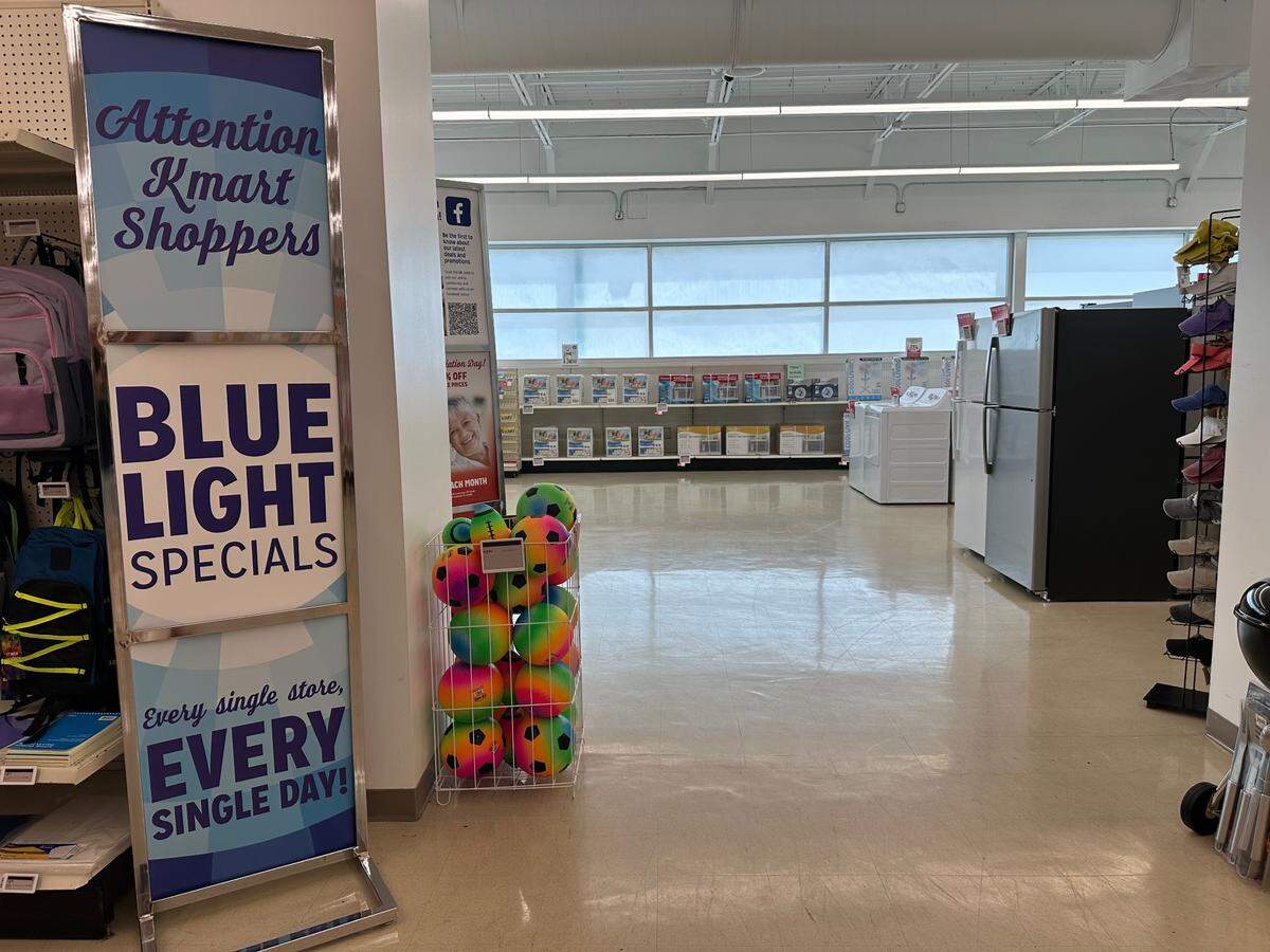 “Attention Kmart shoppers.” A retro sign aims to entice customers inside the last Kmart in Florida at the Kendale Lakes Plaza at 14091 SW 88th St. in Miami on Aug. 23, 2024.