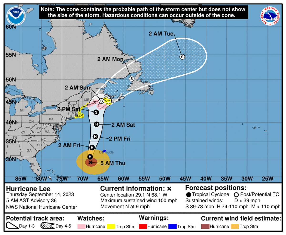 Hurricane Lee, 5 a.m. Thursday.