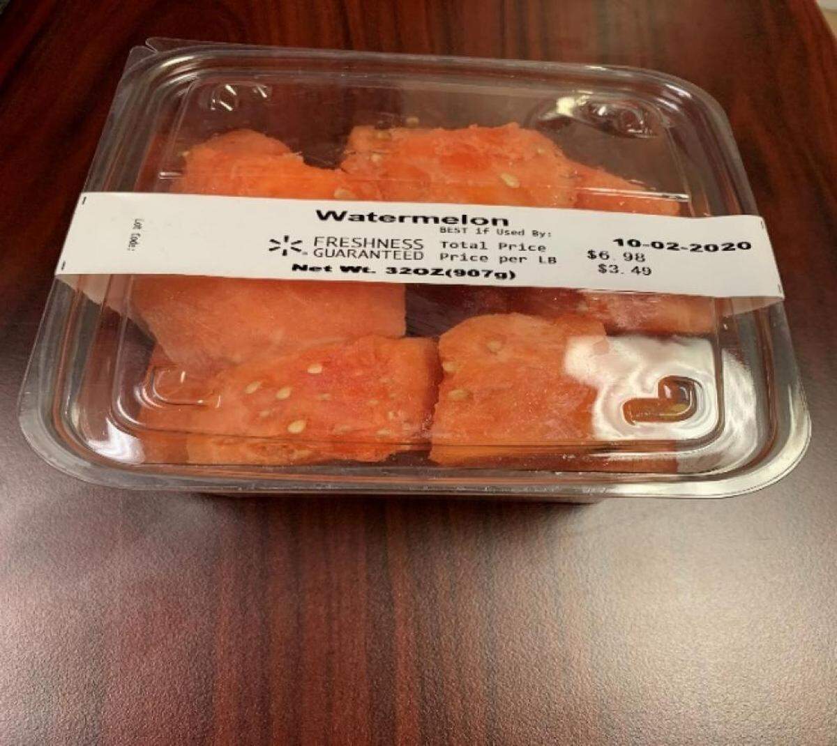 A 32-ounce Walmart package of watermelon