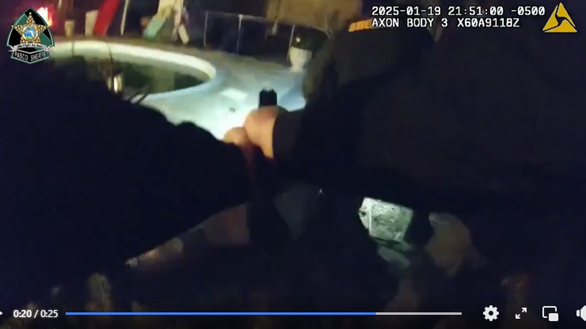 The suspect was shot as he fought with deputies and a K9 in the backyard of the home, the Pasco Sheriff’s Office said.