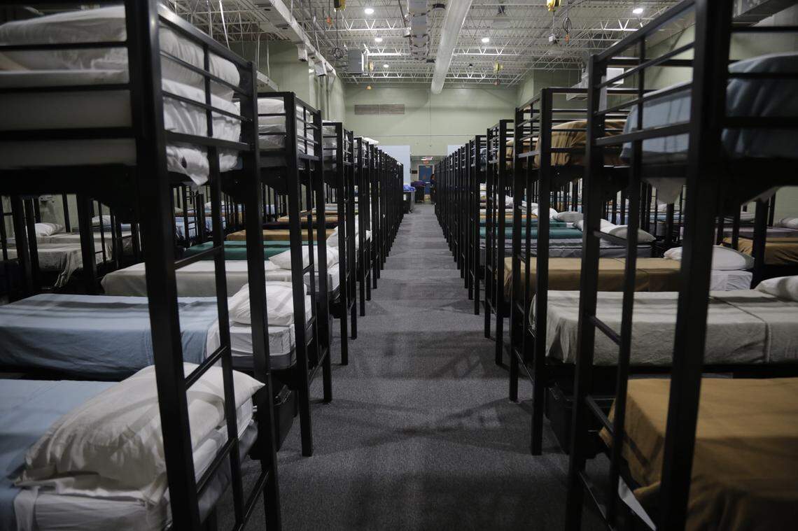 A peek inside the temporary shelter for unaccompanied migrant children in Homestead.