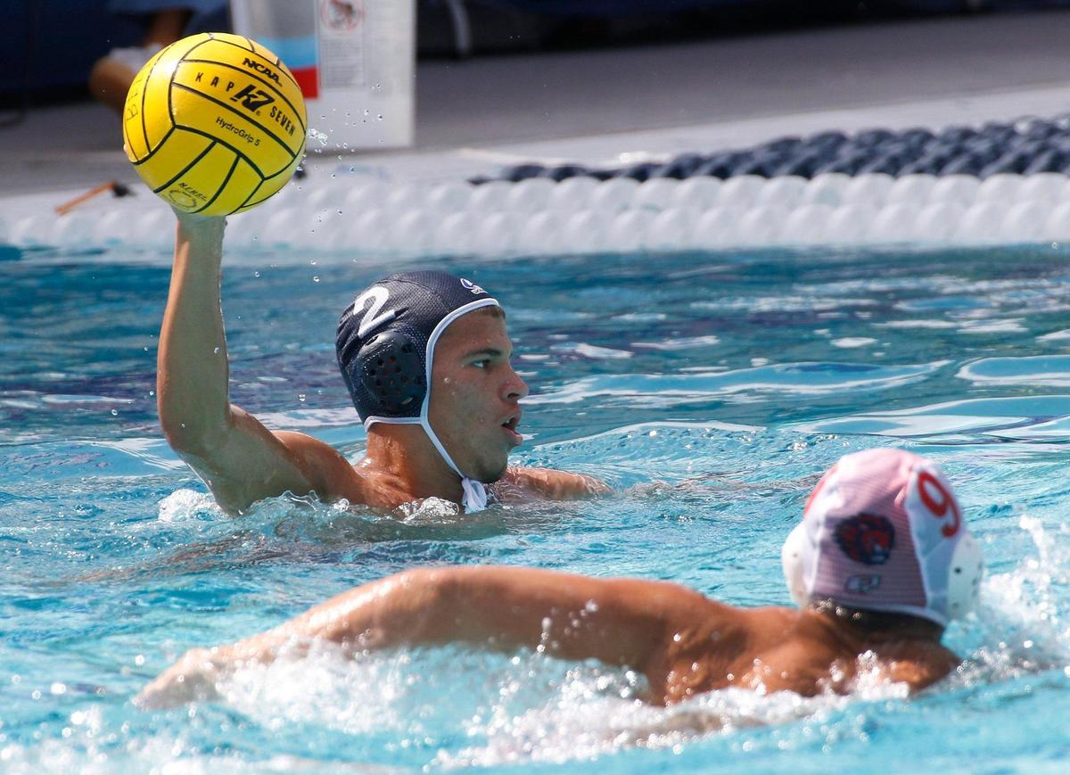 Mater Lakes Academy Sergio Samada throws the ball during the FHSAA Boys Water Polo State Championships final match against Westminster Academy on Saturday, April 26, 2025 at Gian Zumpano Aquatic Center in Miami. Andrew Uloza / for Miami Herald
