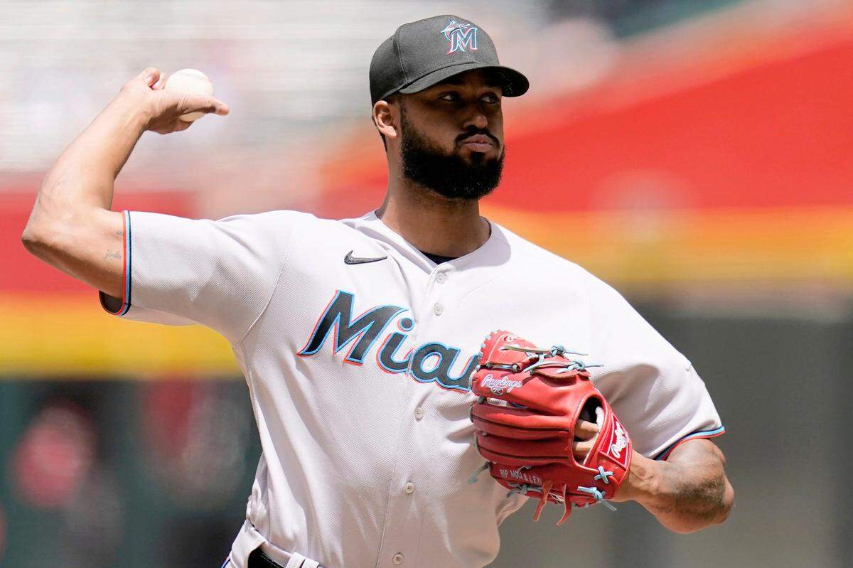 Miami Marlins starting pitcher Sandy Alcantara throws a pitch against the Arizona Diamondbacks during the first inning of a baseball game Wednesday, May 11, 2022, in Phoenix.