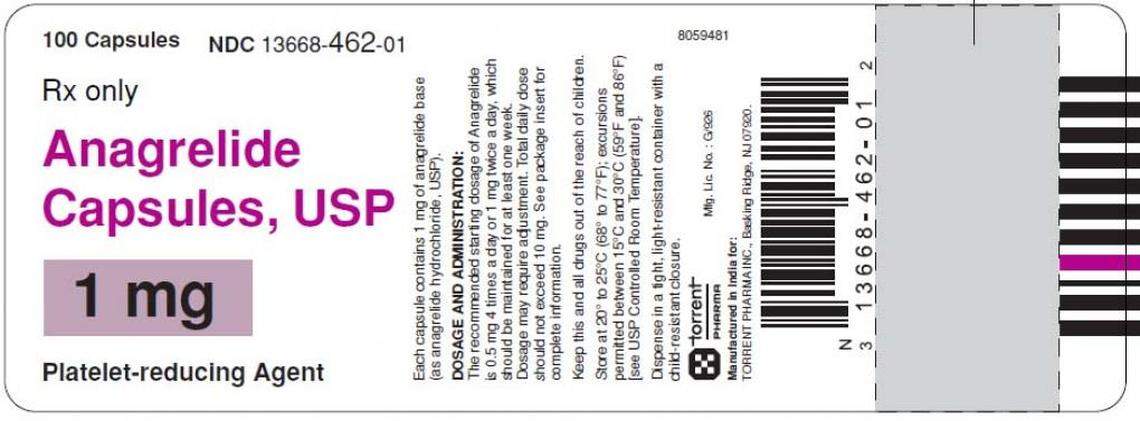 The label of Anagrelide capsules