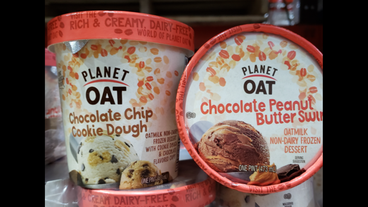 Pints of Planet Oat Chocolate Chip Cookie Dough and Planet Oat Chocolate Peanut Butter Swirl Non-Dairy Frozen Dessert