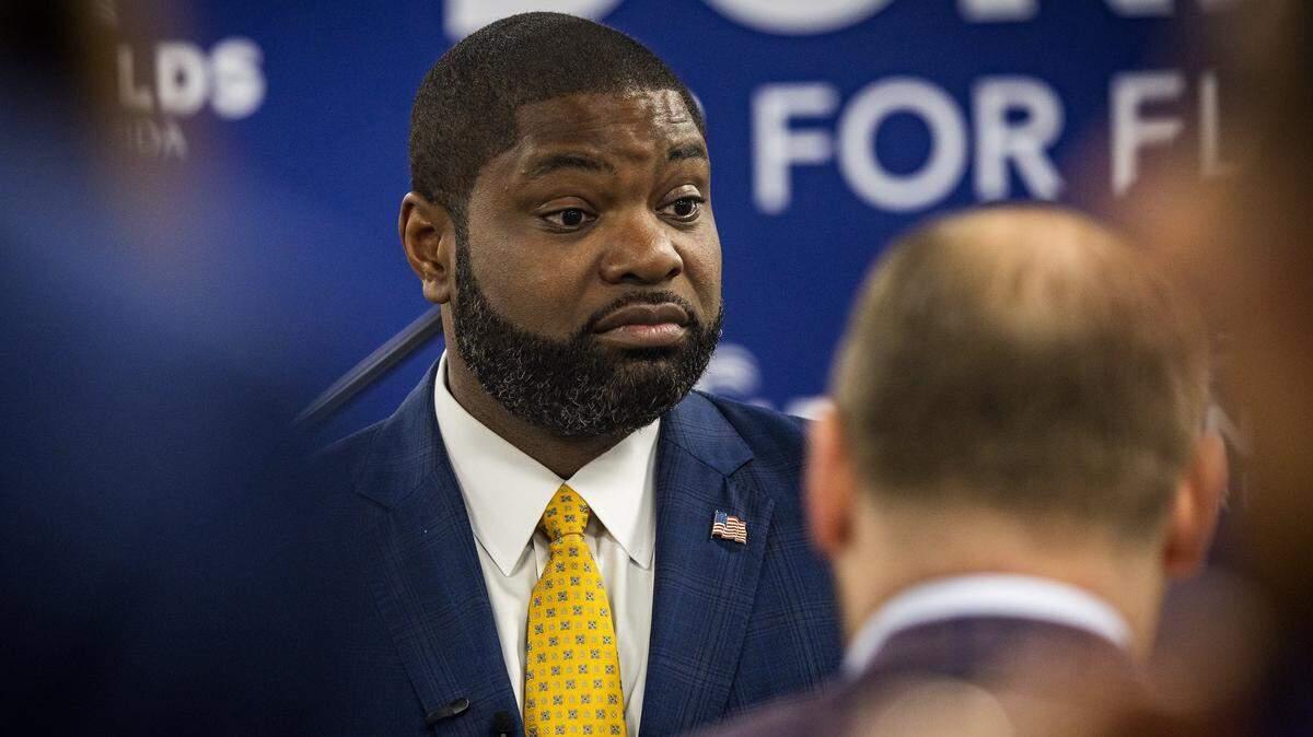 U.S. Congressman Byron Donalds shares with attendees during a roundtable to discuss the future of education in Florida, held by him and his wife Erika Donalds at Miami Dade College West Campus, as part of his campaign to run in the 2026 Republican primary for Florida Governor, in Doral on Tuesday, March 24, 2026.