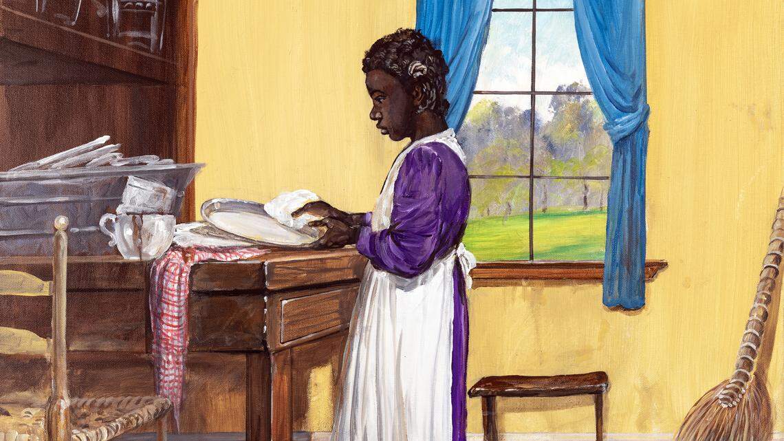 The African American Research Library and Cultural Center is holding an exhibition called To Be Sold: Enslaved Labor and Slave Trading, featuring paintings by John W. Jones of domestic work during slavery. This piece is “A Likely Girl.”