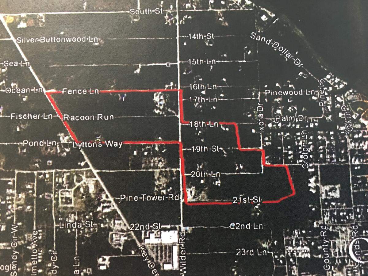 Map shows the area affected by a brush fire in Big Pine Key that began Sunday, April 22, 2018.
