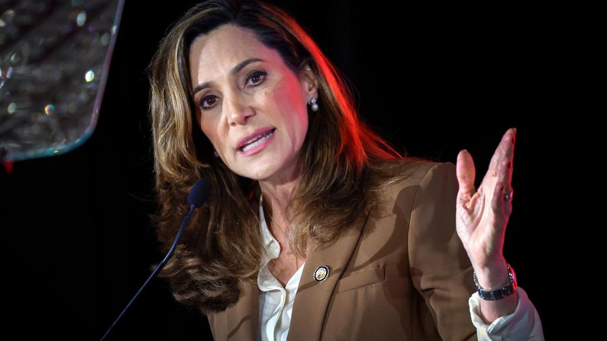 U.S. Congresswoman Maria Elvira Salazar speaks during CPAC Latino 2025 at Seminole Hard Rock Hotel & Casino in Hollywood, Florida, on Saturday, June 28, 2025.