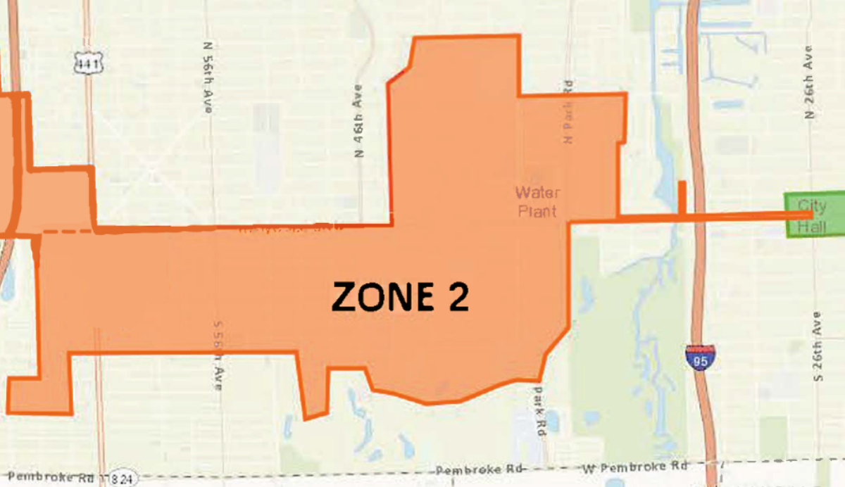 The Zone 2 of Hollywood’s shuttle micro-transit on-demand service goes from State Road 7 in the west to city hall in the east, including portions north and south of Hollywood Boulevard.