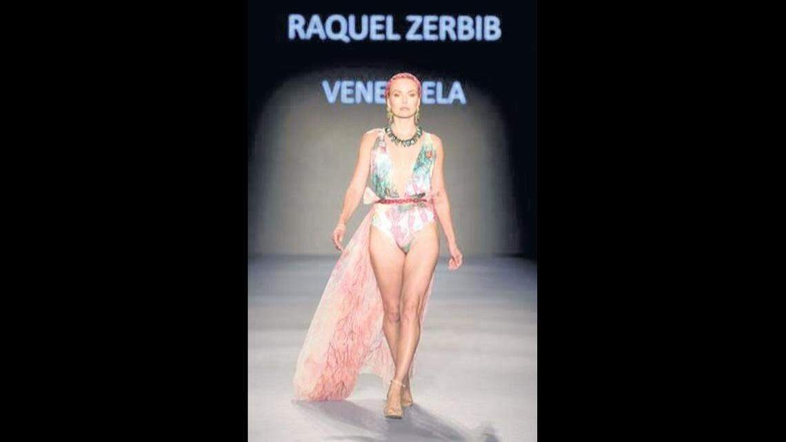 Women’s swimwear designed by MIU student Raquel Zerbib, presented at MIU’s runway show at Paraiso Miami Beach.