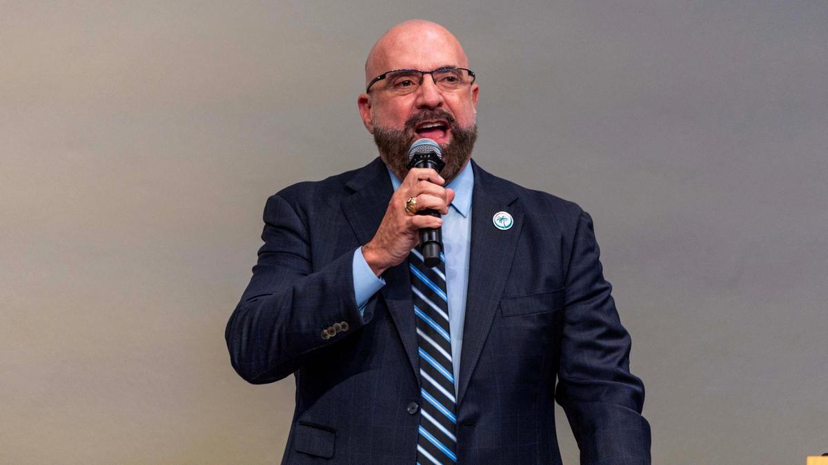 Commissioner Damian Pardo speaks during a City Commission meeting on Tuesday, June 17, 2025, in Miami. Pardo sponsored an item seeking to move the city to even-year elections, which would involve skipping the upcoming November general election and rescheduling it for 2026.
