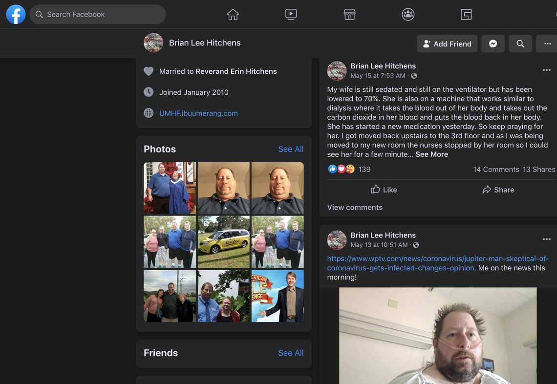 Brian Hitchens, a Florida rideshare driver who said he didn’t wear a mask out of skepticism about the coronavirus pandemic, was recently hospitalized after contracting the virus.