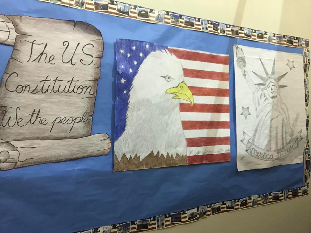 A decorated wall at the Homestead Temporary Shelter for Unaccompanied Children.