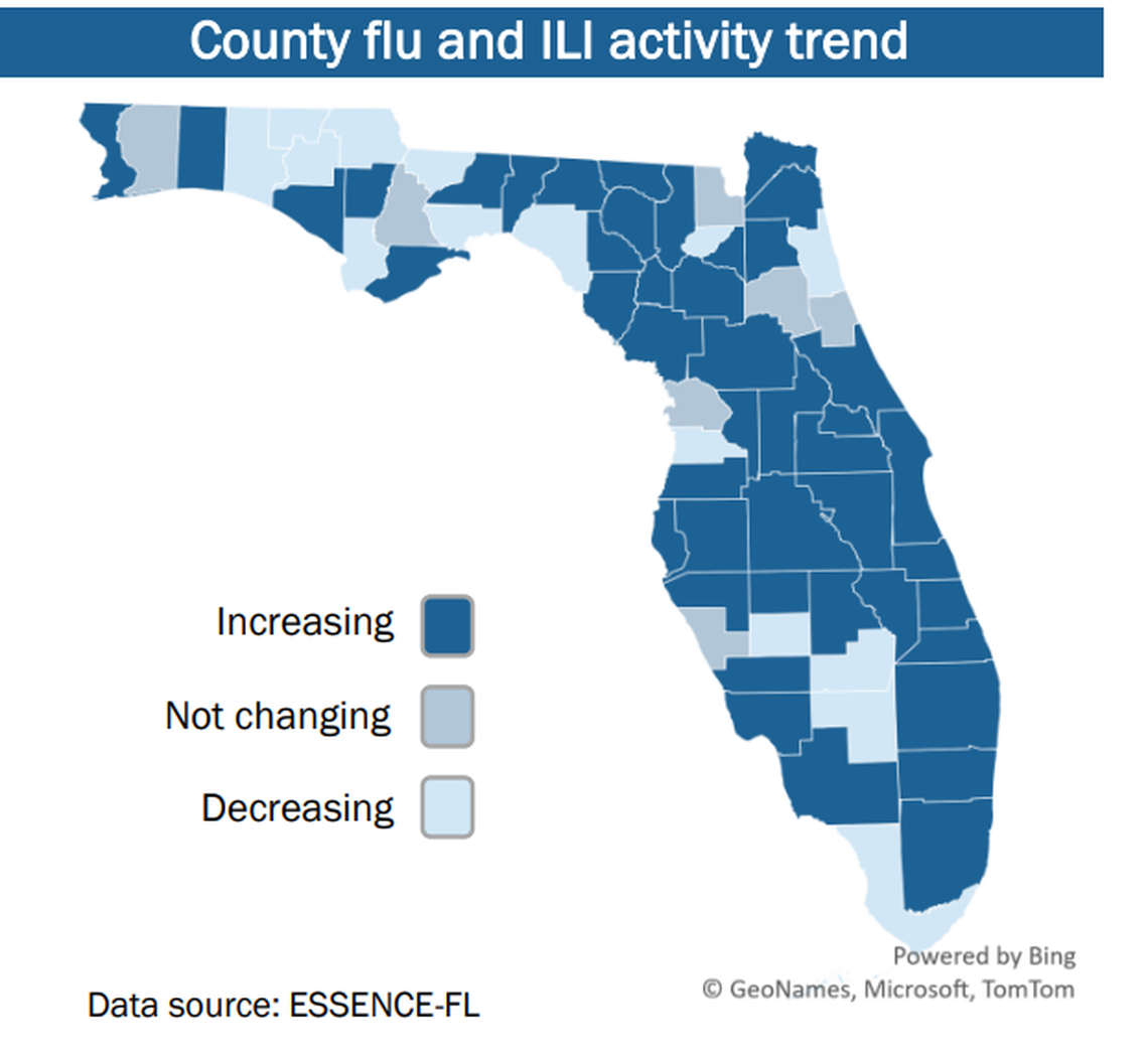 In Florida, much of the state has seen an increase in reports of flu and influenza-like illness, including in Miami-Dade, Broward and Palm Beach counties.&nbsp; 